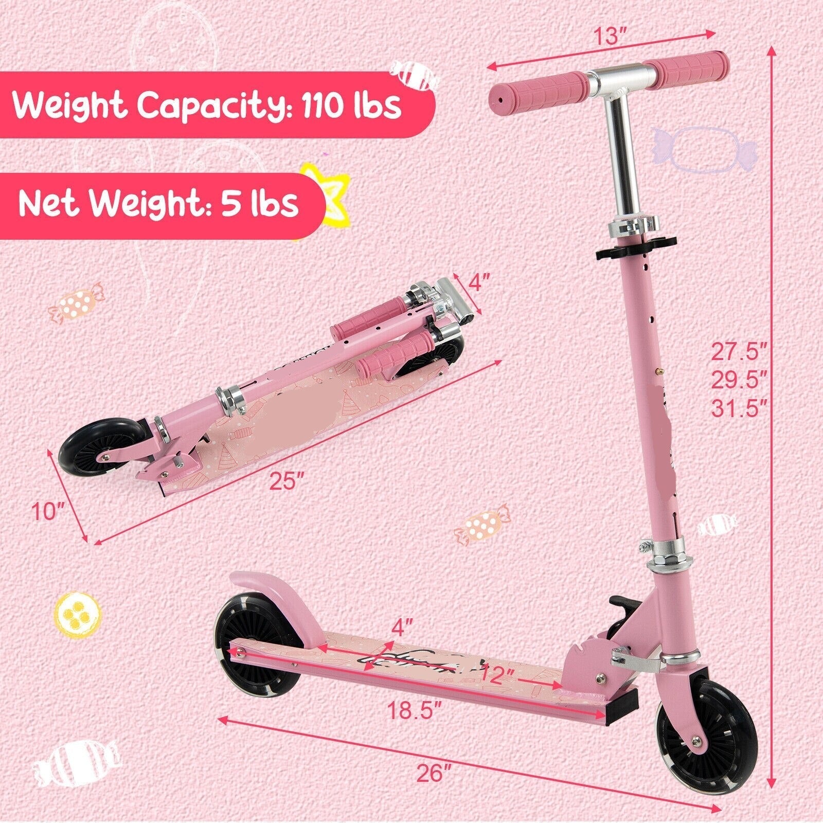 Kids Folding & Adjustable Kick Scooter w/Flashing Wheels childrensterritory
