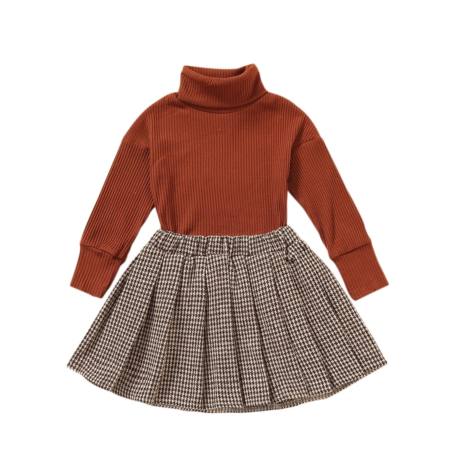 Kids Girls 2Pcs Turtleneck Knitwear & Pleated Skirt Set childrensterritory