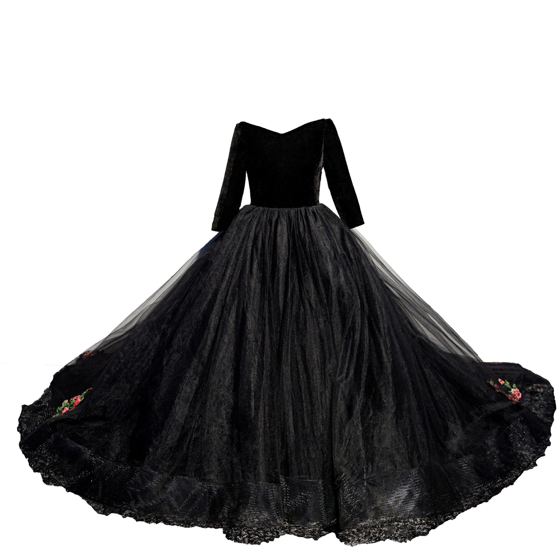 Kids Girls Elegant Long Black Embroidery Prom Dresses childrensterritory