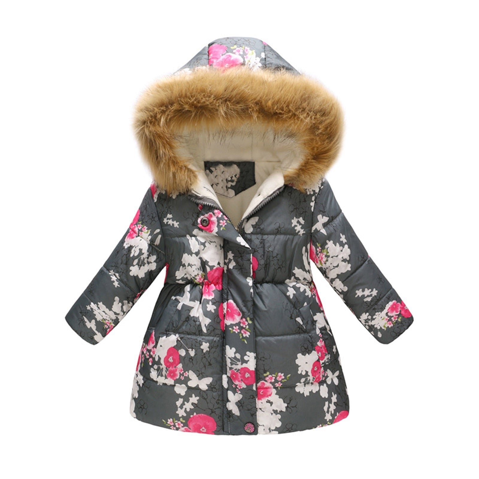 Kids Girls Fur Collar Hooded Winter Parka/Jacket childrensterritory