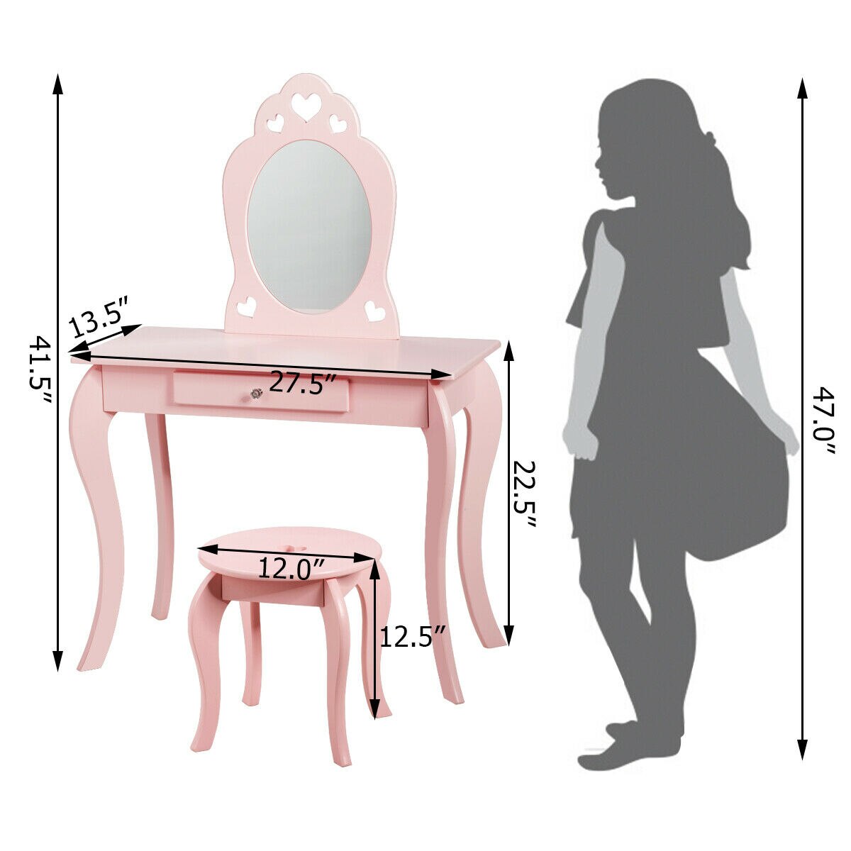 Kids Girls Pink Princess Makeup Dressing Table Set W/Mirror childrensterritory