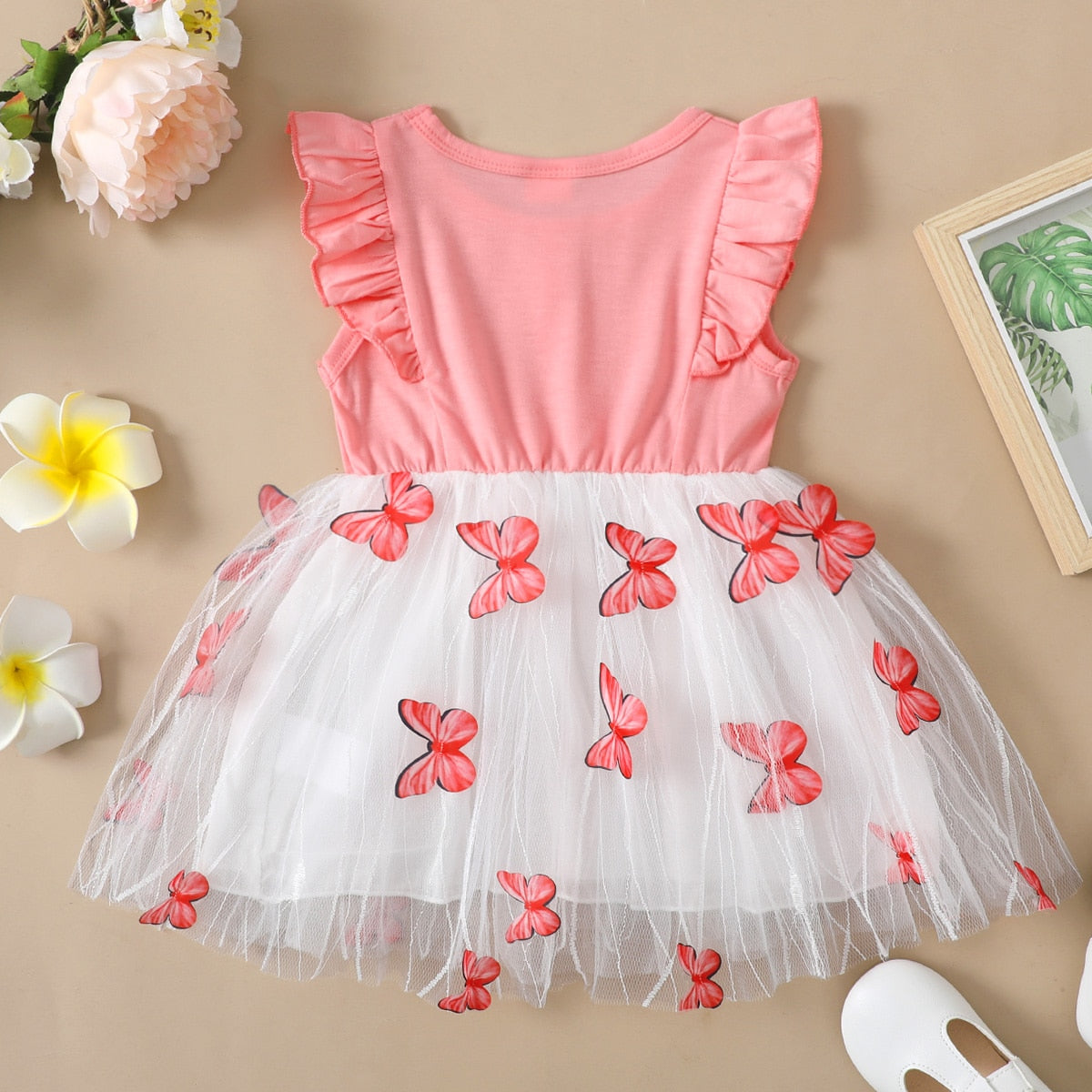 Kids Girls Ruffle Butterfly Pattern Tutu Party Dress childrensterritory