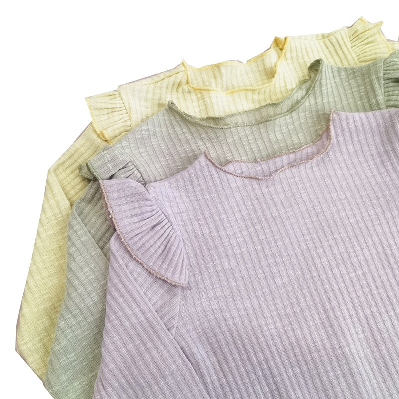 Kids Girls Ruffle Pajamas Sets/Solid Long Sleeve Sleepwear Set childrensterritory