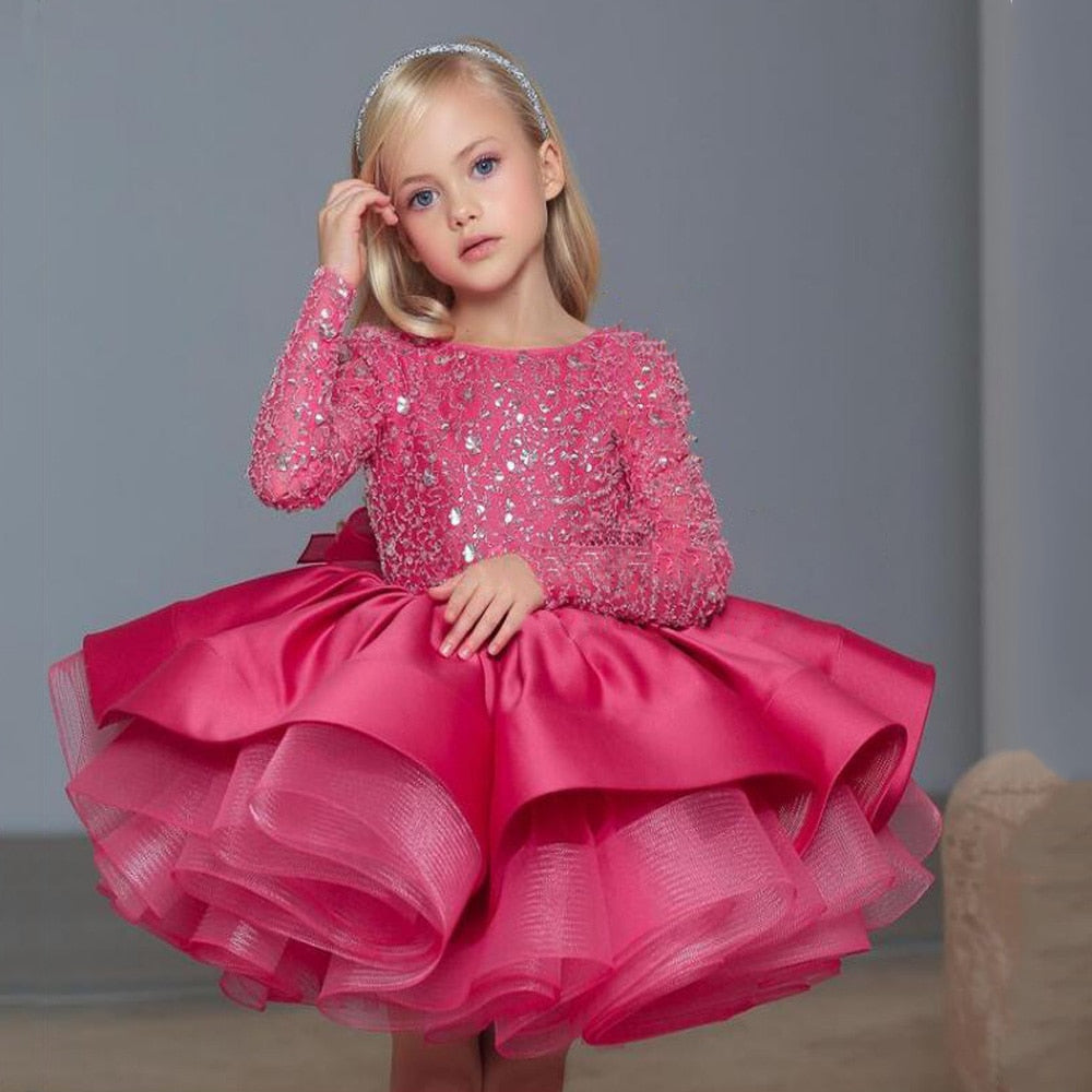 Kids Girls Sparkling Scoop Neck Pageant Puff Dress/Gown childrensterritory