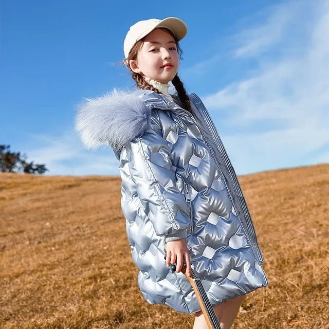 Kids Girls Thick Warm Long Style Fur Collar Outerwear childrensterritory