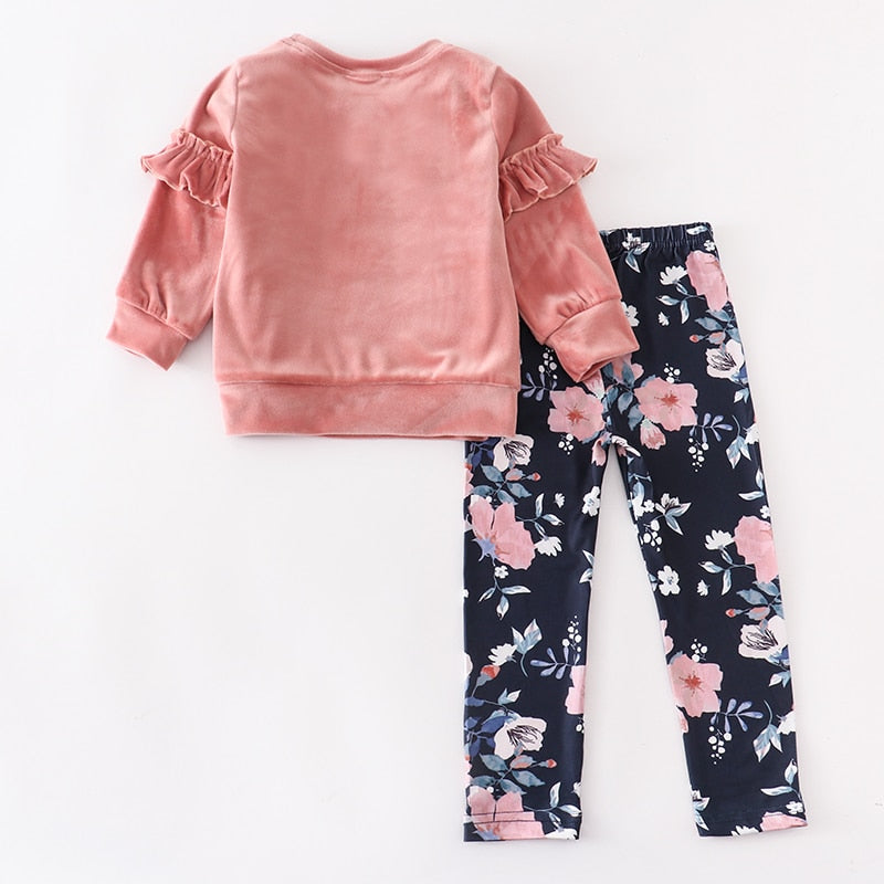 Kids Girls Velvet Top & Floral Pants Set | 2Pcs Clothes childrensterritory