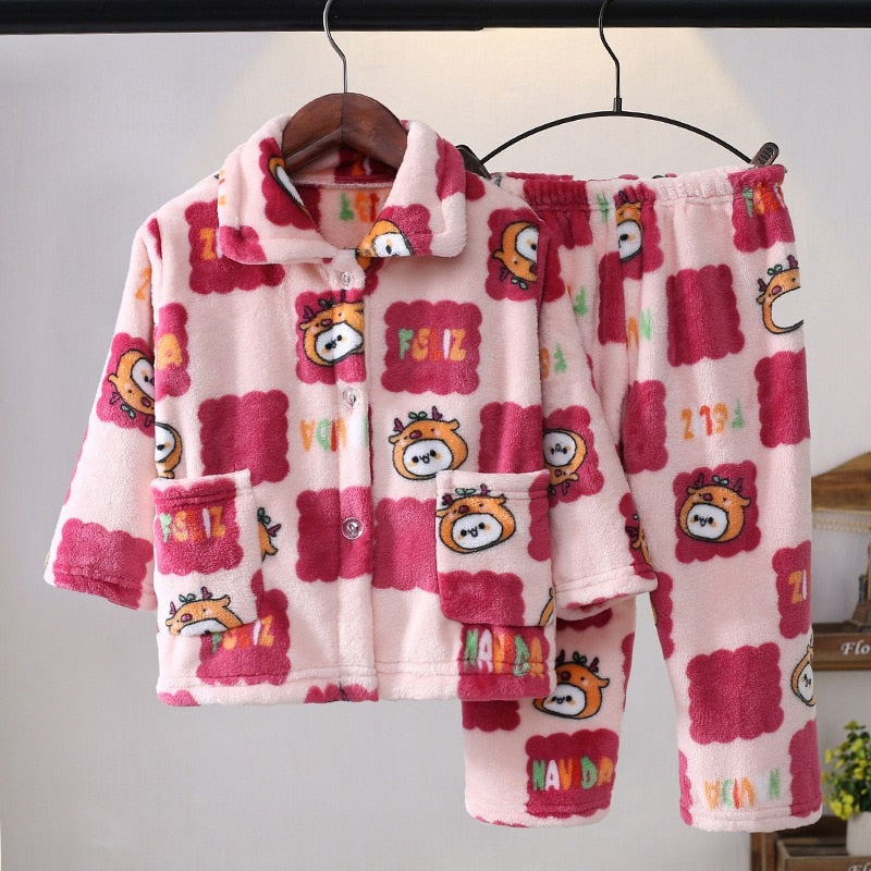 Kids Long Sleeve Flannel Pajamas Set/Sleepwear childrensterritory