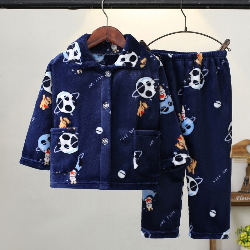 Kids Long Sleeve Flannel Pajamas Set/Sleepwear childrensterritory