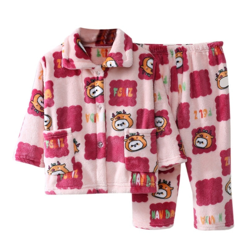 Kids Long Sleeve Flannel Pajamas Set/Sleepwear childrensterritory