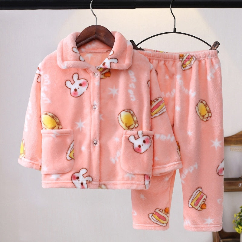 Kids Long Sleeve Flannel Pajamas Set/Sleepwear childrensterritory