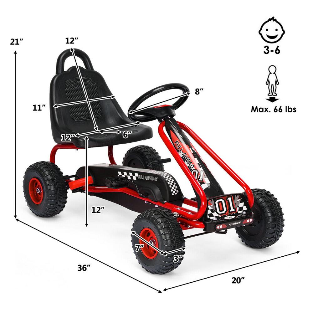 Kids Pedal Ride-On Toys w/ Adjustable Seat & Handbrake childrensterritory