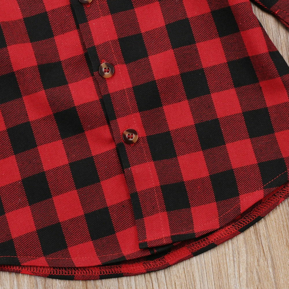 Kids Plaid Turn Down Collar Shirt w/Long Sleeve childrensterritory