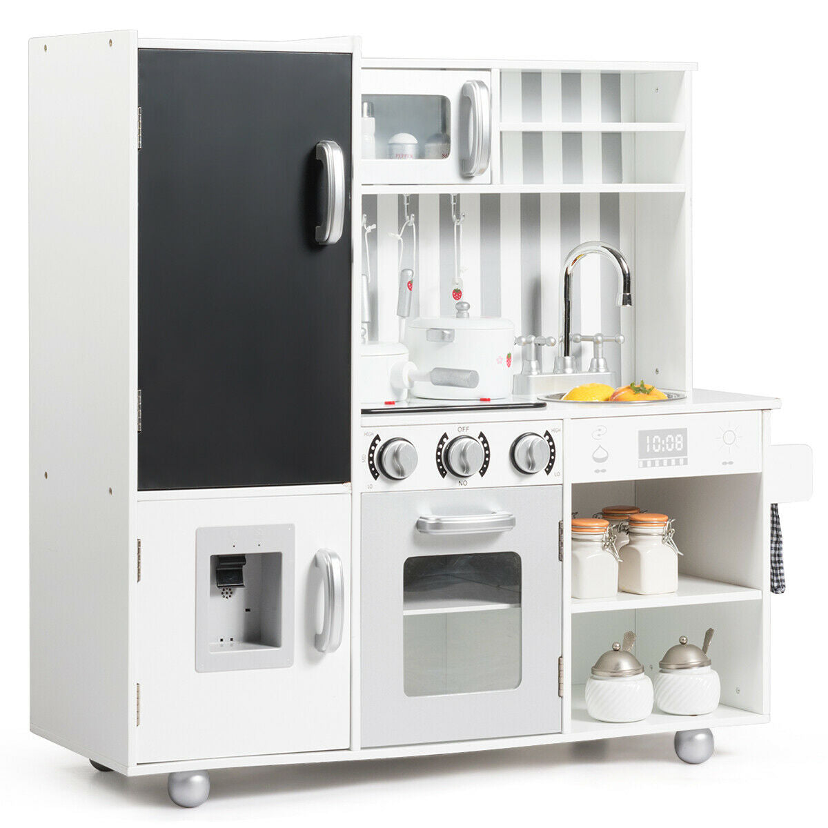 Kids Pretend White Kitchen Playset w/ Utensils childrensterritory