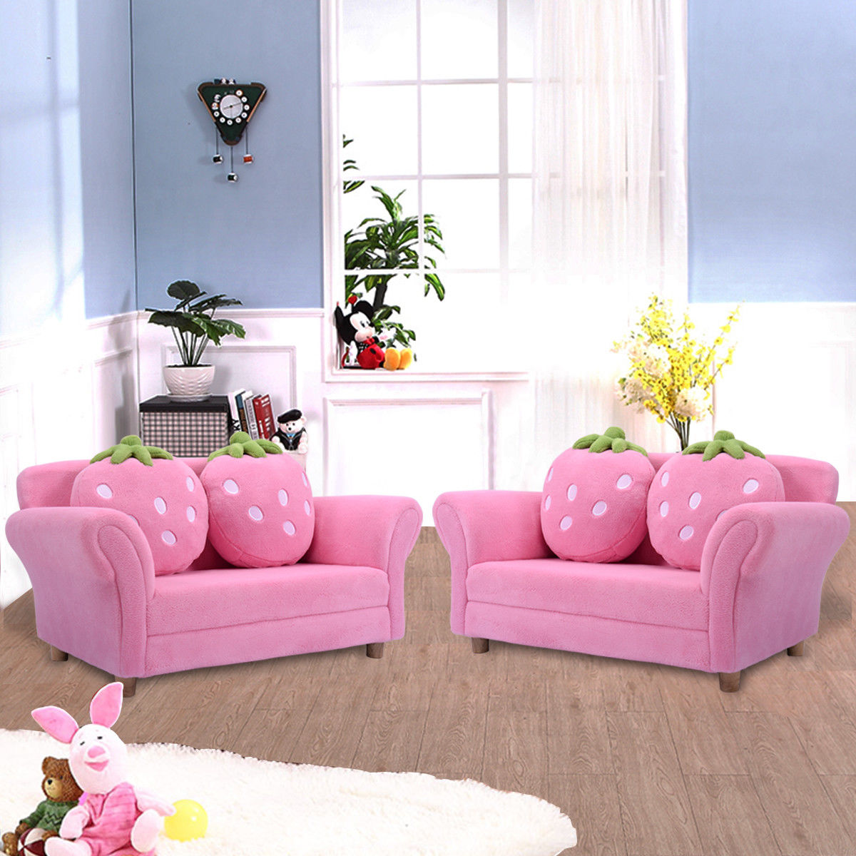 Kids Sofa Strawberry Designed Armrest Lounge Couch w/2 Pillow childrensterritory