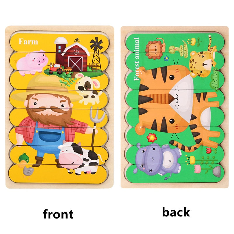 Kids Two-sided 3D Wood Jigsaw Puzzle Toy childrensterritory