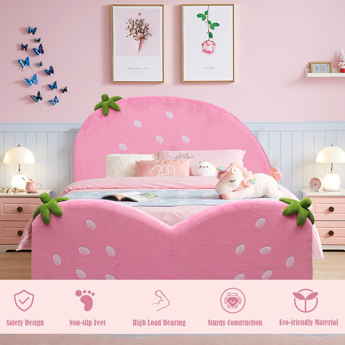 Kids Upholstered Platform Bed Berry Pattern childrensterritory