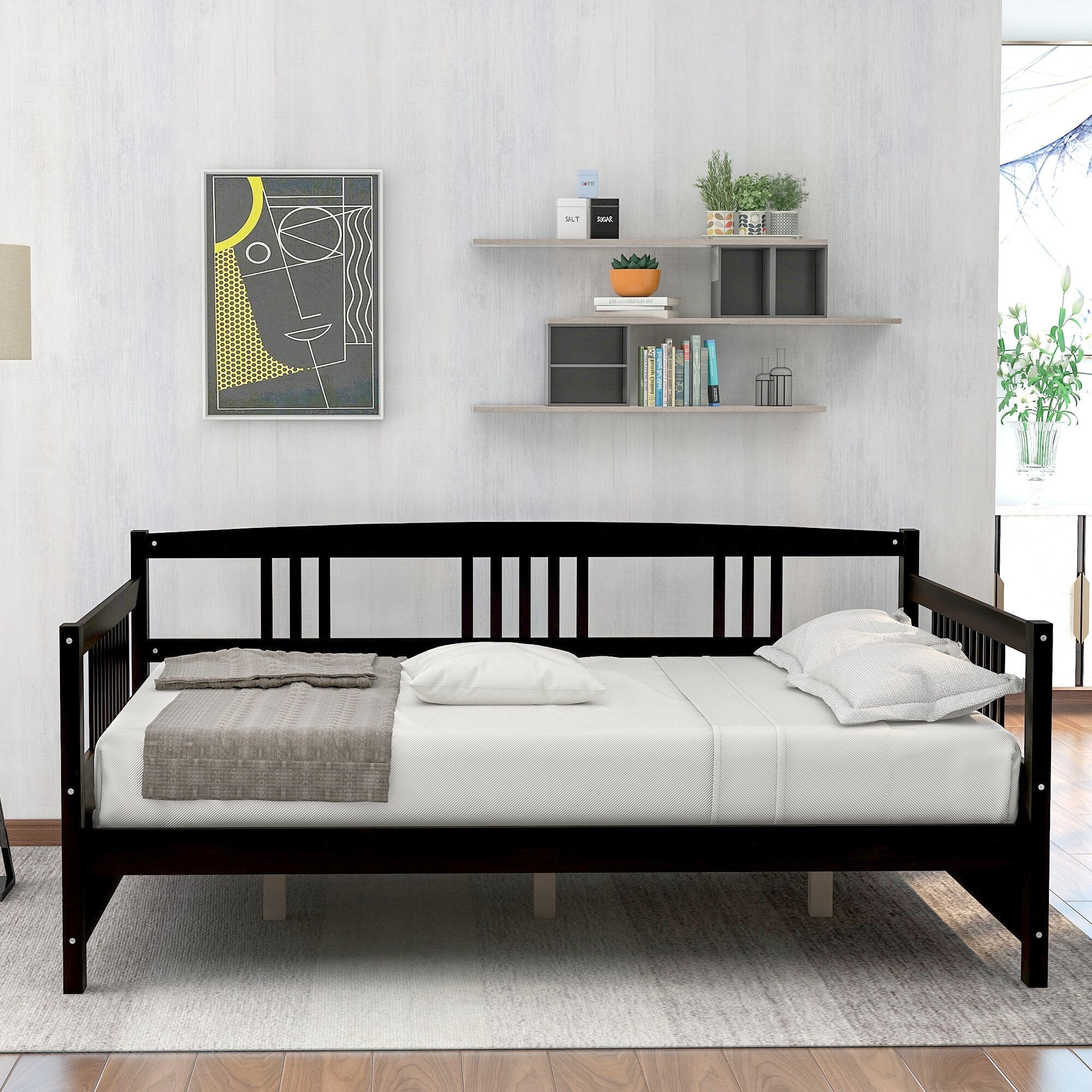 Kids Wooden Full Size Bed Frame with 10 Slats childrensterritory