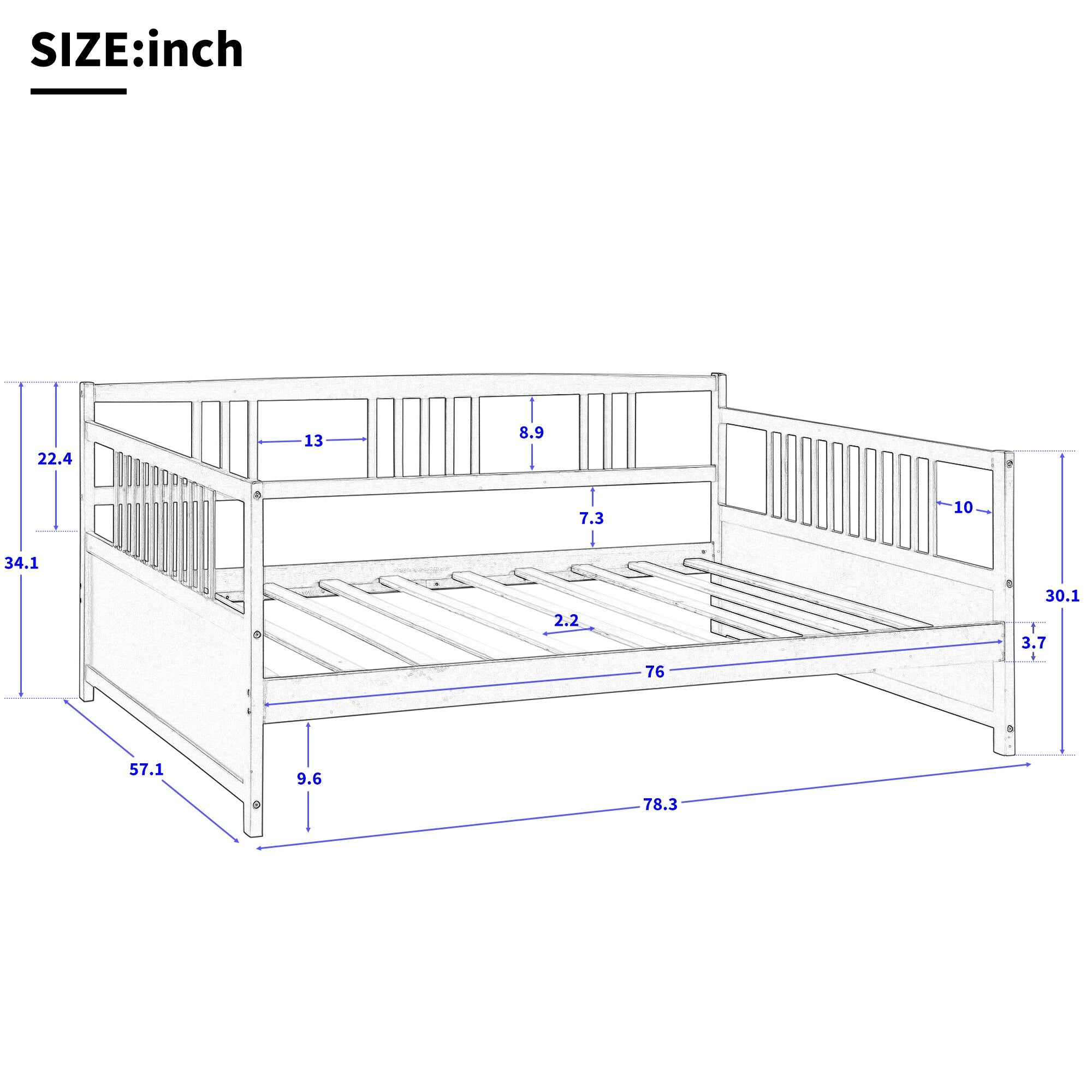Kids Wooden Full Size Bed Frame with 10 Slats childrensterritory