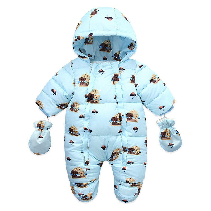 Newborn Baby Plus Velvet Warm Hooded Snowsuit childrensterritory