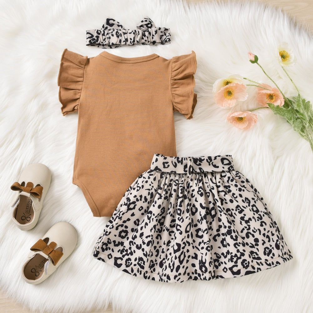 Newborn Girls Short Sleeve Letter Romper + Skirt 3pcs Set childrensterritory