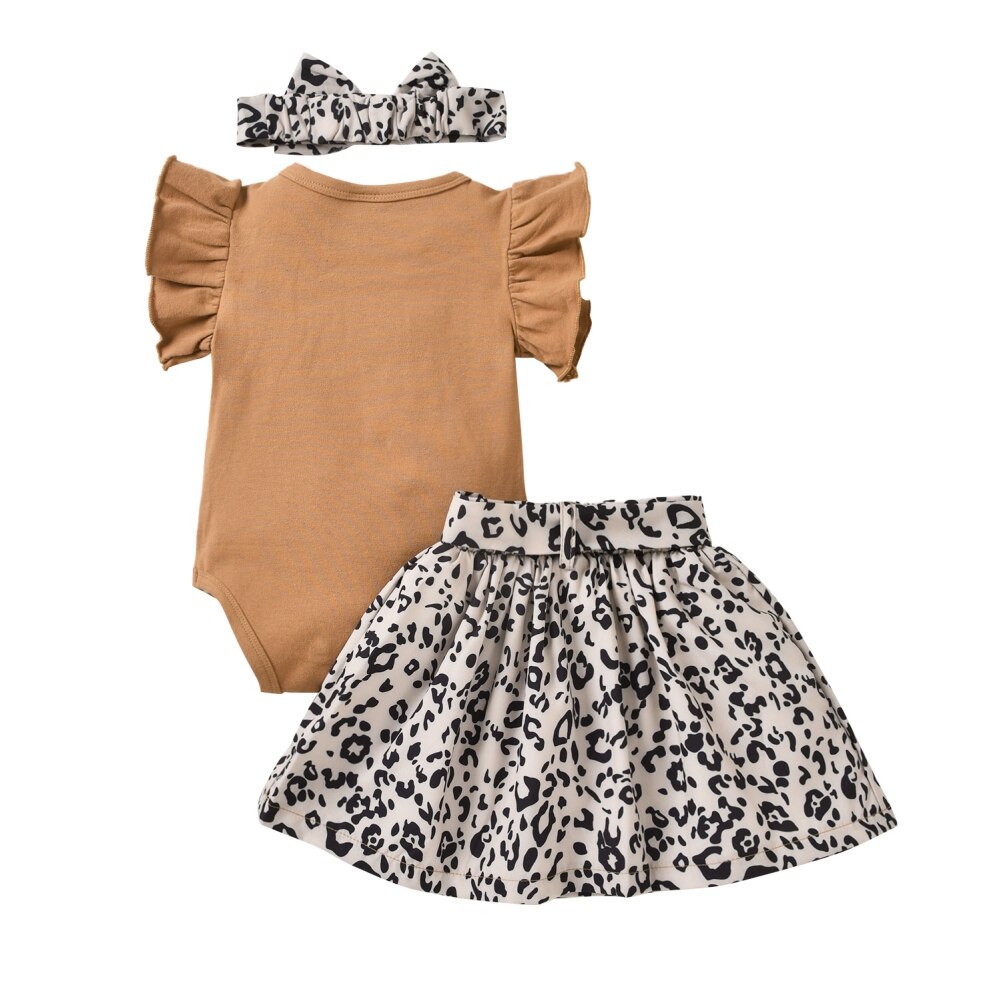Newborn Girls Short Sleeve Letter Romper + Skirt 3pcs Set childrensterritory