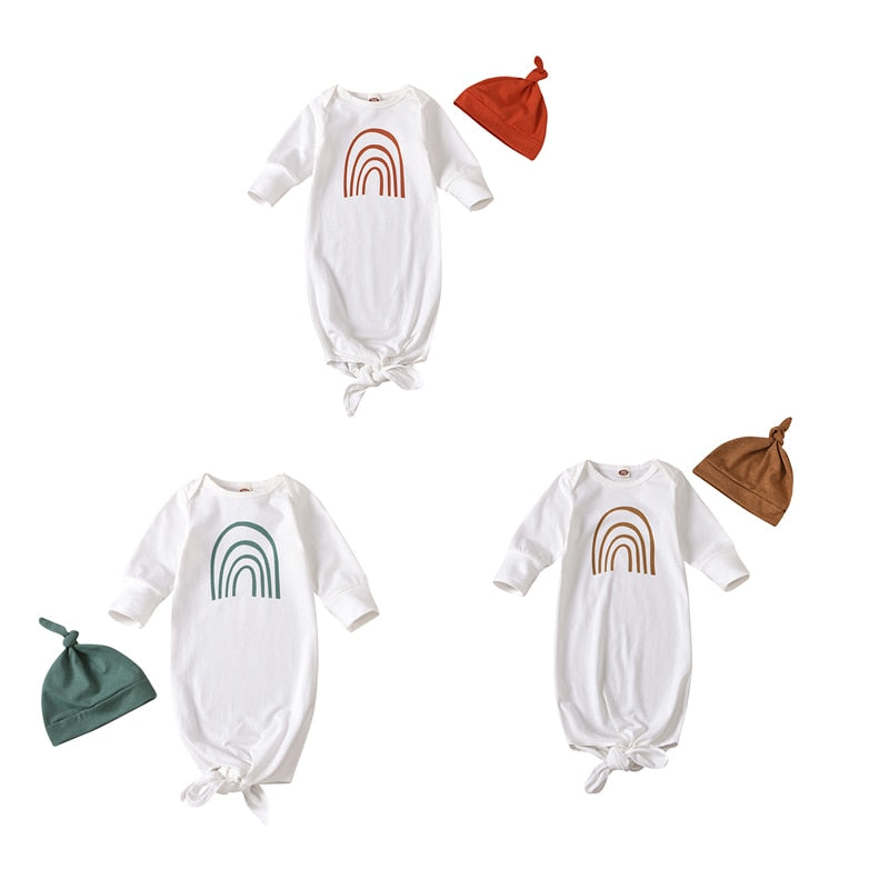 Newborn Rainbow Printed Sleeping Sack & Solid Color Hat childrensterritory