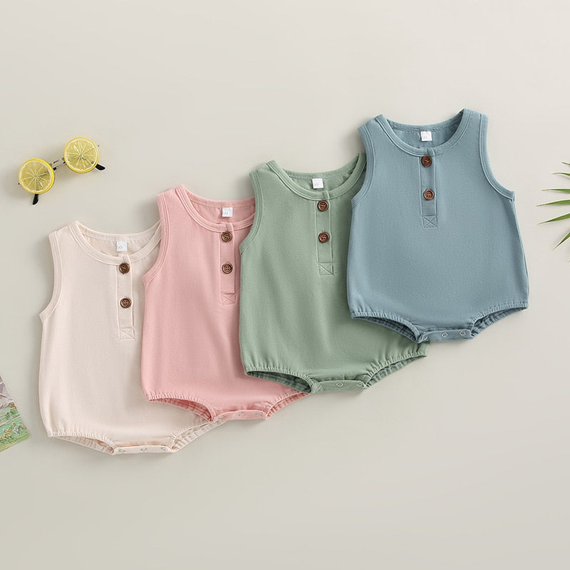 Solid Color Sleeveless Baby Girls Boys Summer Bodysuit childrensterritory