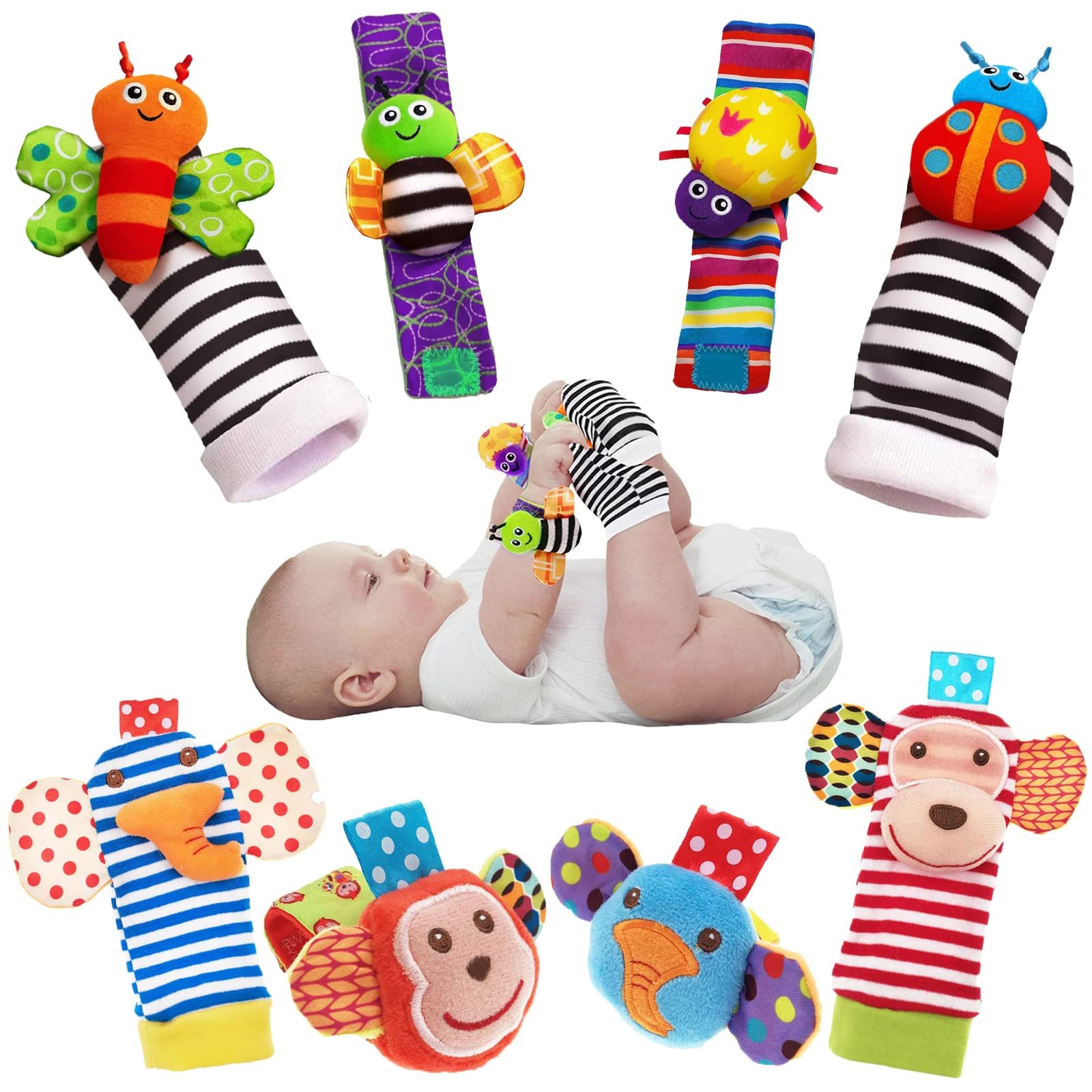 Baby Wrist Rattles and Foot Finder Socks 4PCS/SET childrensterritory