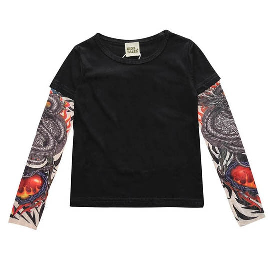 Letter Printed Kids Boys T-shirts with Tattoo Sleeves childrensterritory