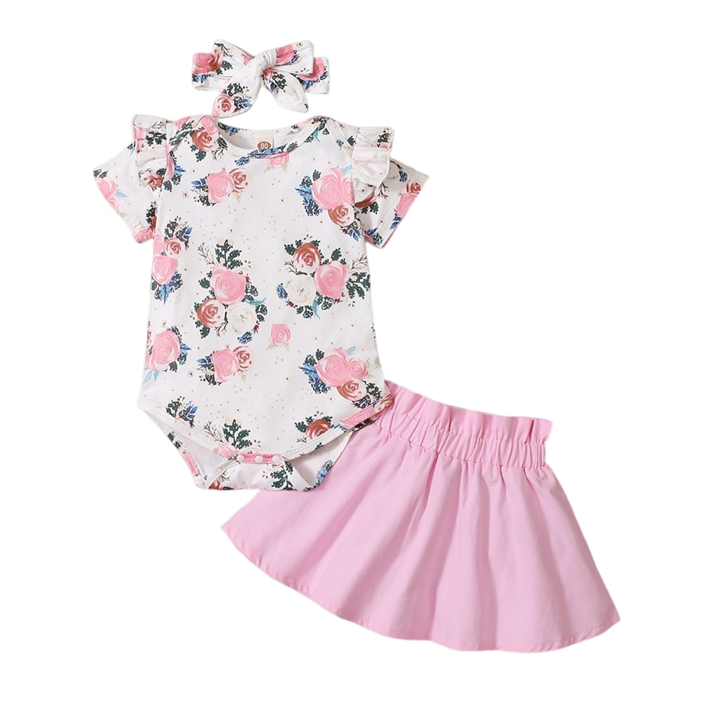 Flower Bodysuit + Solid Skirt 2PCS Baby Girl Outfit childrensterritory