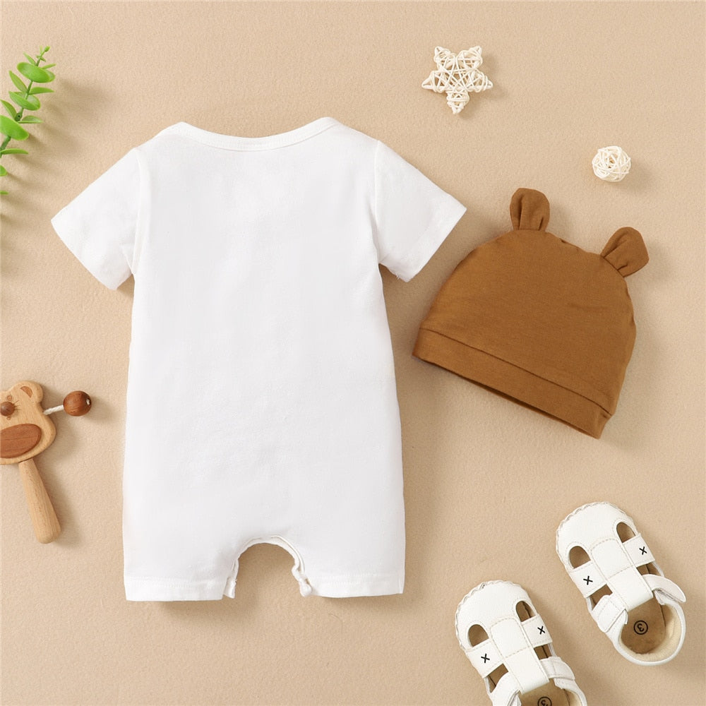 Newborn Baby Cartoon Print Summer Romper & Hat childrensterritory