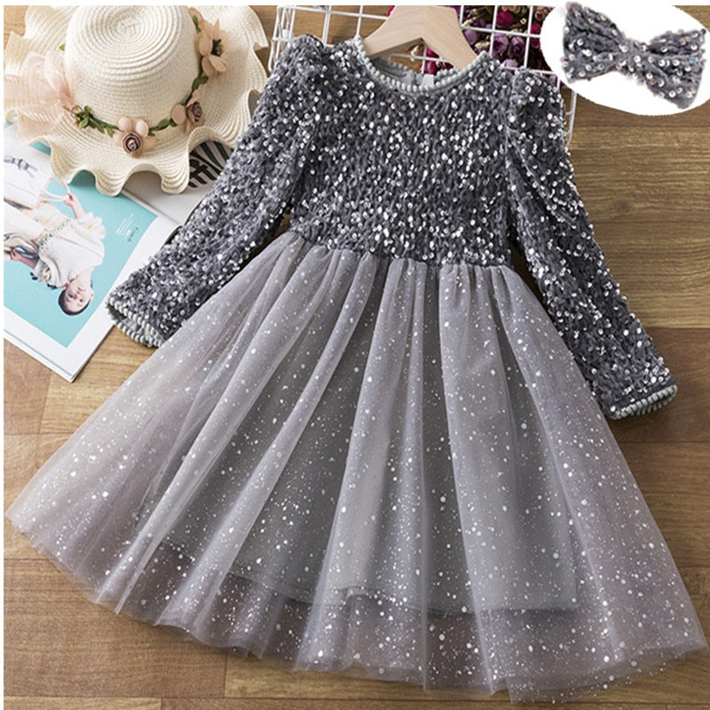 Long Sleeve Sequin Party Dress/Gown for Kids Girls childrensterritory