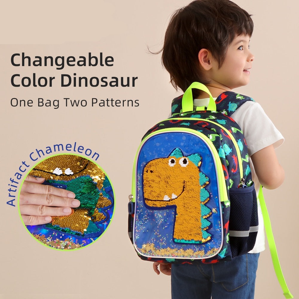 Dinosaur Design Reversible Sequins Kindergarten Backpack childrensterritory