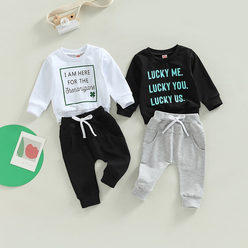 0-3Years Boys Letter Print Pullover & Solid Pant Outfit Set childrensterritory