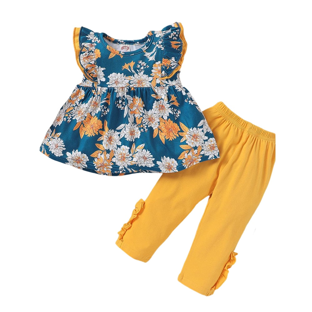Baby/Kid Girl 2Pcs Flower Top & Pant Clothing Set childrensterritory