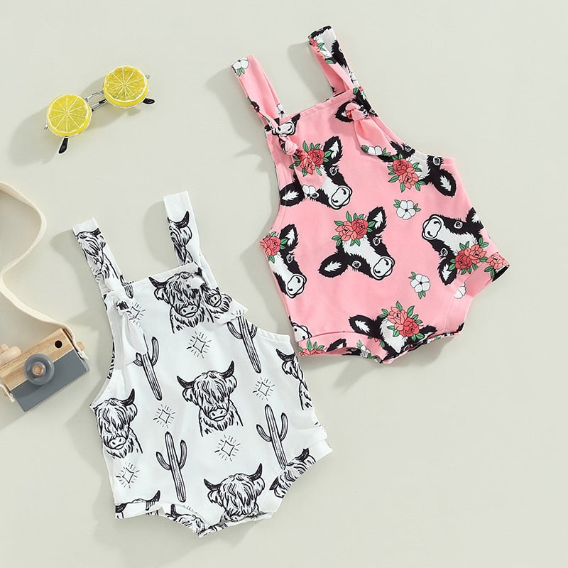Baby Girl Cow Printed Crew Neck Summer Bodysuit childrensterritory