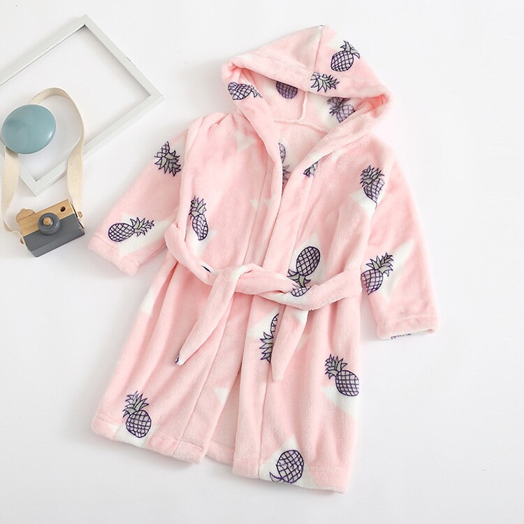 Kids Cartoon Printed Hooded Flannel Bathrobe childrensterritory