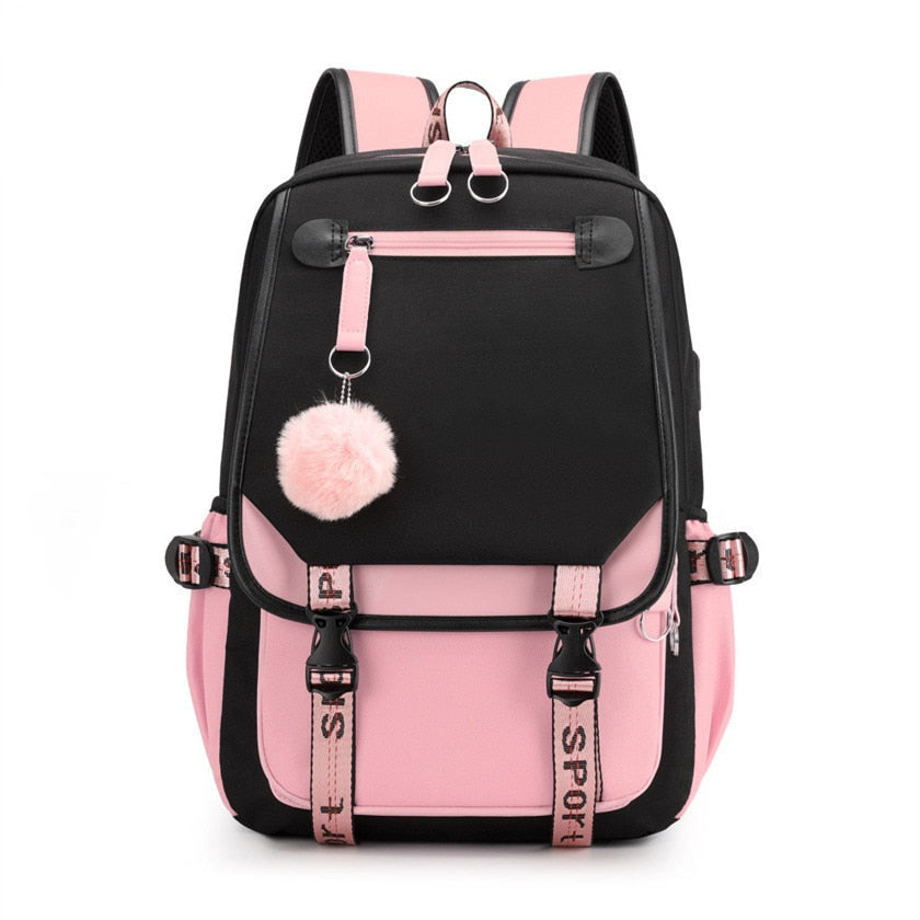 Kids/Teen Canvas School Bag/Backpack With USB Port childrensterritory