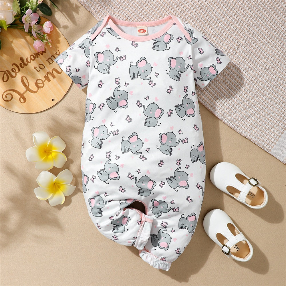 Baby Girl Elephant Print Summer Bodysuit childrensterritory