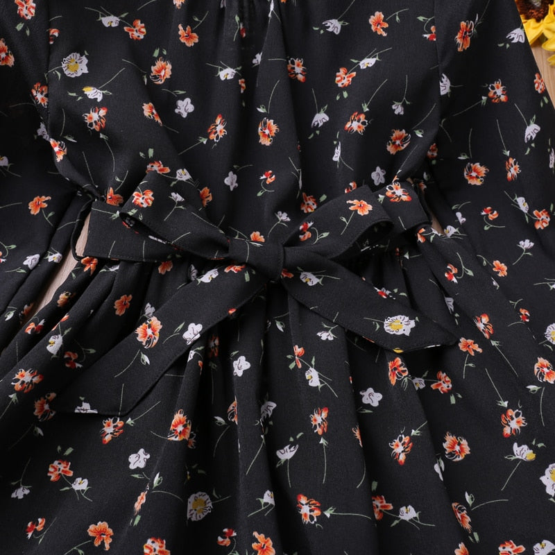 Kids Girls Floral Princess Dress With Bow Belt childrensterritory