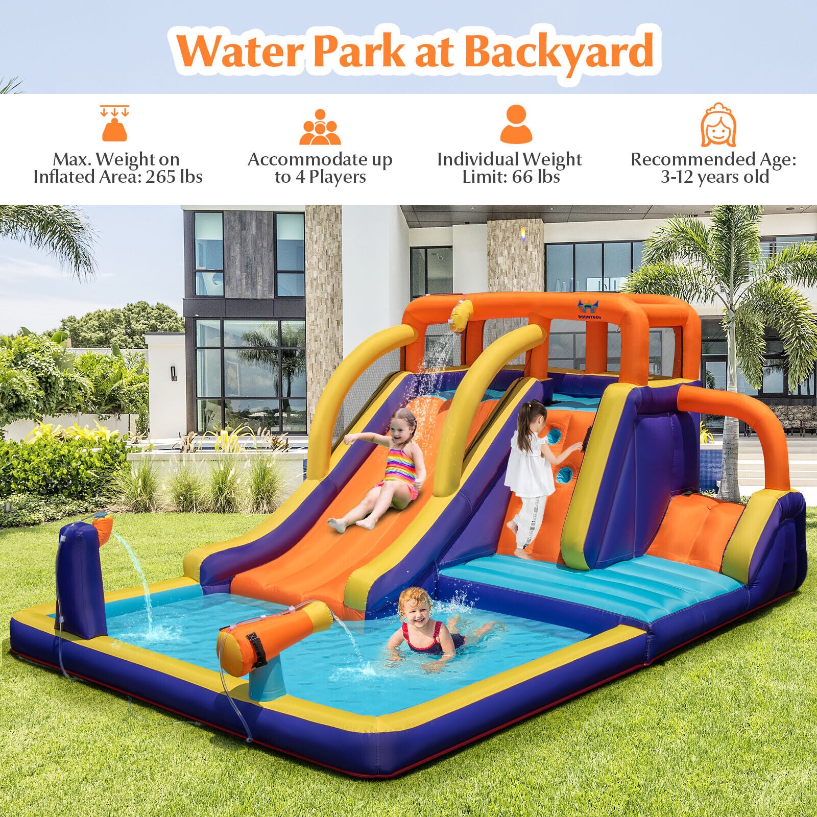 4-in-1 Kids Inflatable Bounce Castle W/ Splash Pool childrensterritory