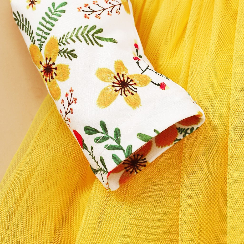 Yellow Tulle Patchwork Toddler Girls Swing Dress childrensterritory