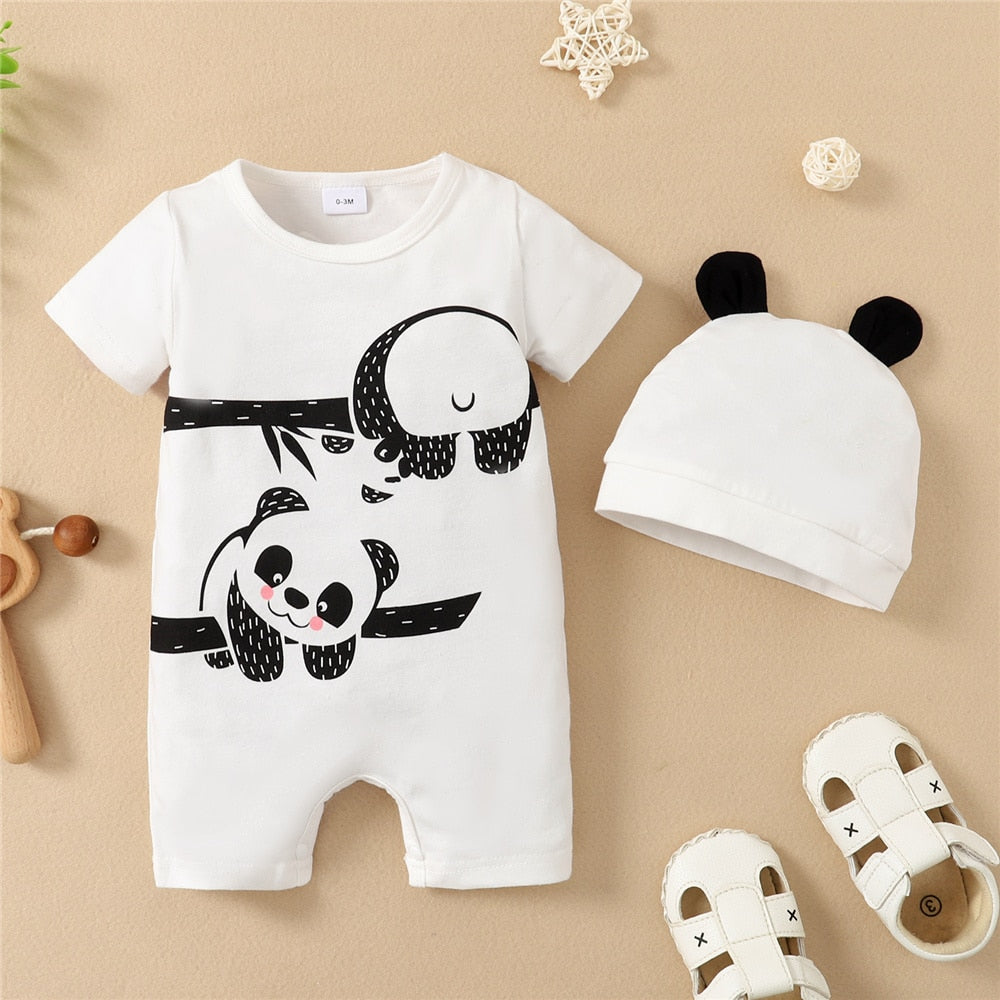 Newborn Baby Cartoon Print Summer Romper & Hat childrensterritory