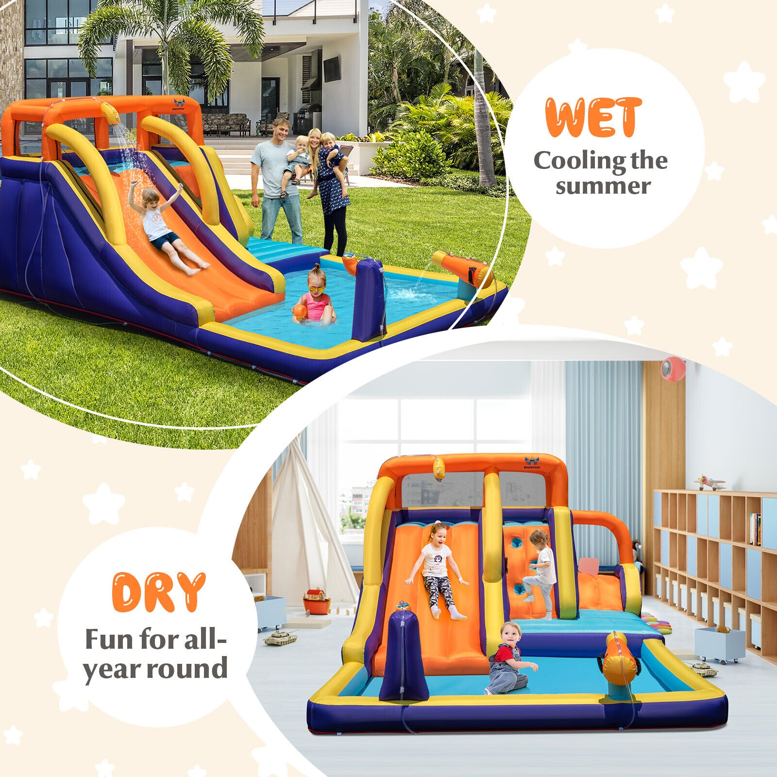 4-in-1 Kids Inflatable Bounce Castle W/ Splash Pool childrensterritory