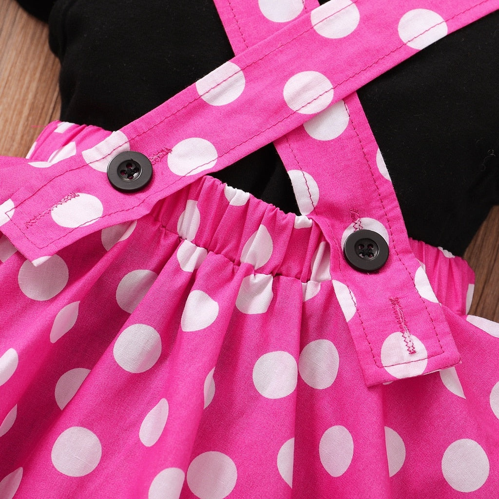 Baby Girls Black T-shirt + Polka Dot Skirt Party Outfit childrensterritory