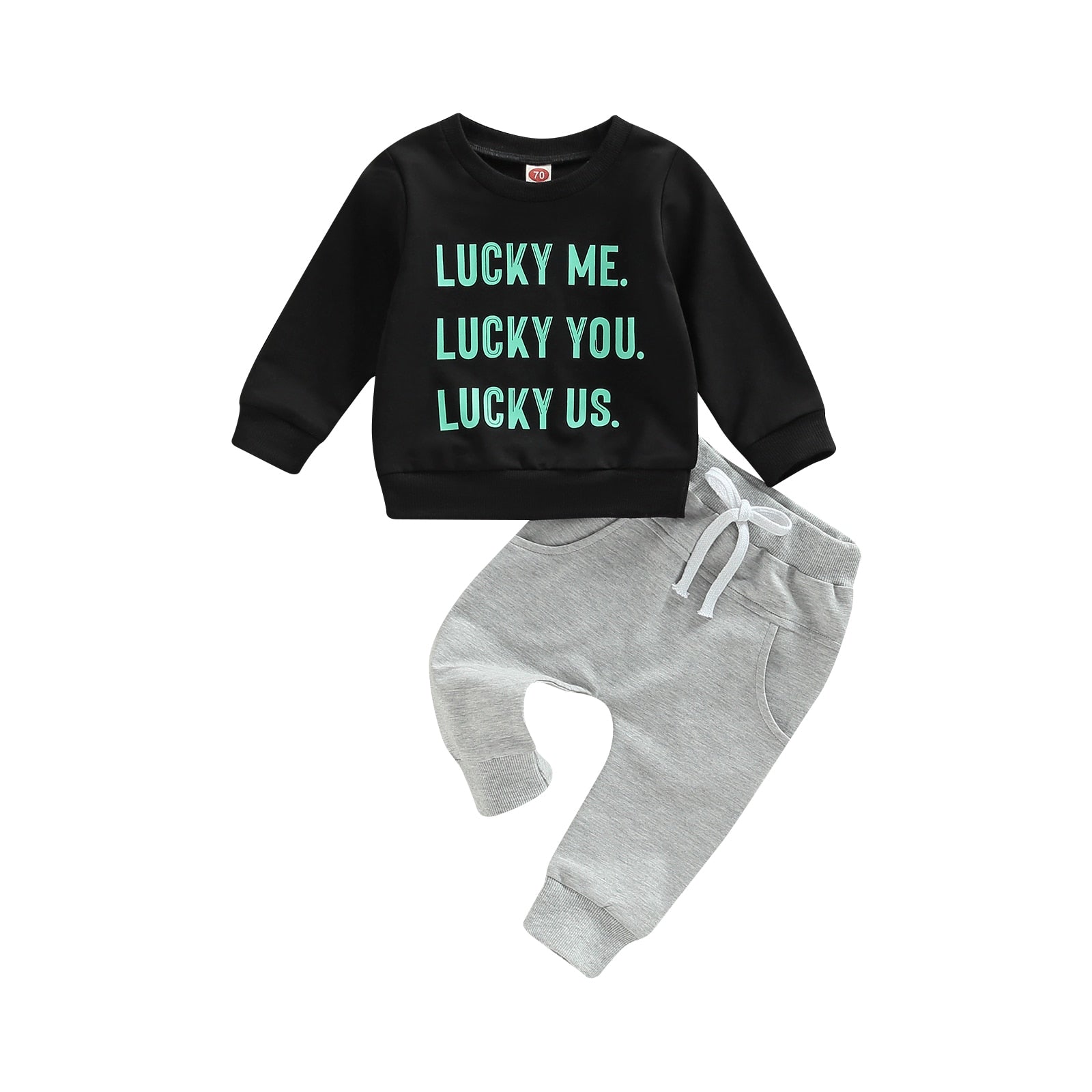 0-3Years Boys Letter Print Pullover & Solid Pant Outfit Set childrensterritory