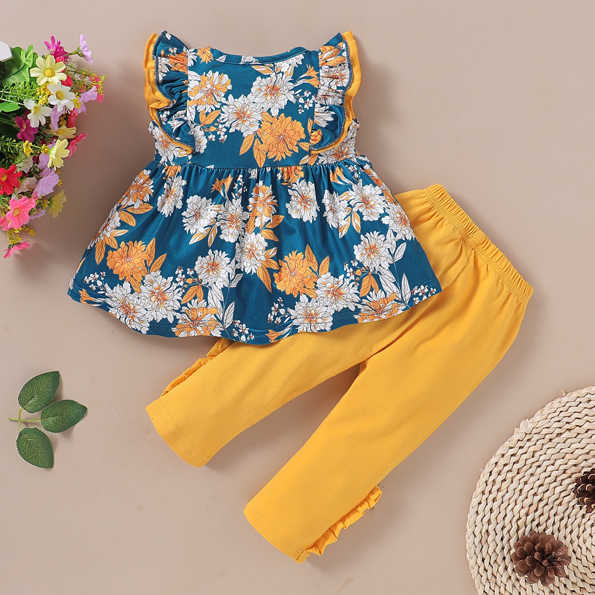 Baby/Kid Girl 2Pcs Flower Top & Pant Clothing Set childrensterritory