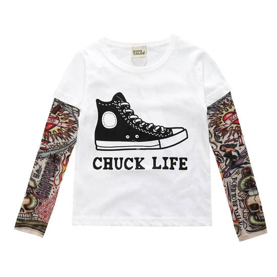 Letter Printed Kids Boys T-shirts with Tattoo Sleeves childrensterritory