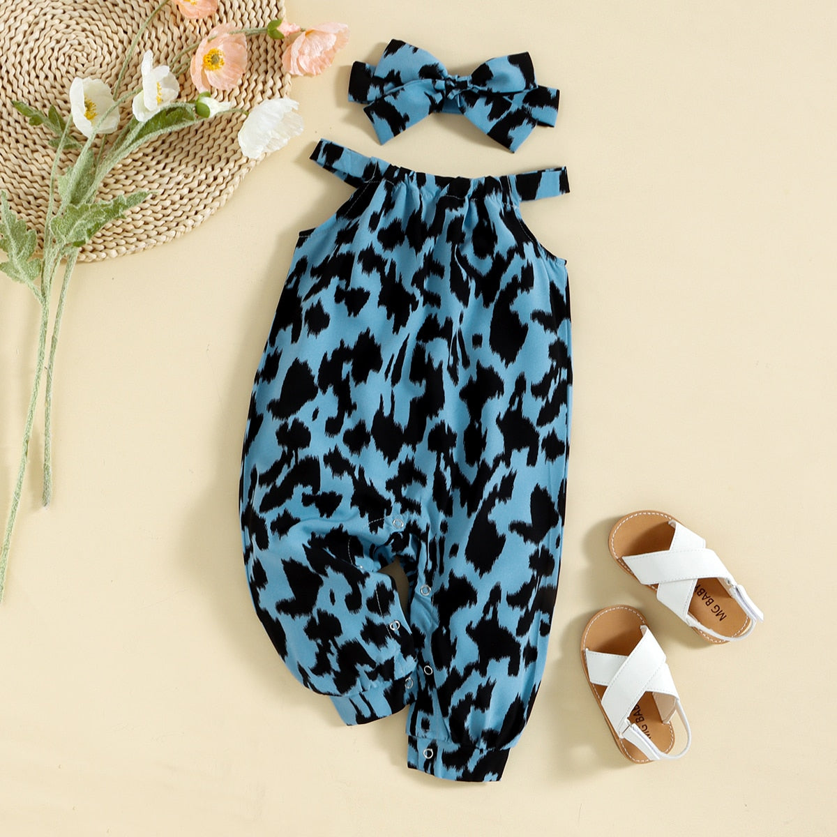 Infant/Baby Leopard Print Summer Bodysuit with Hair Band childrensterritory