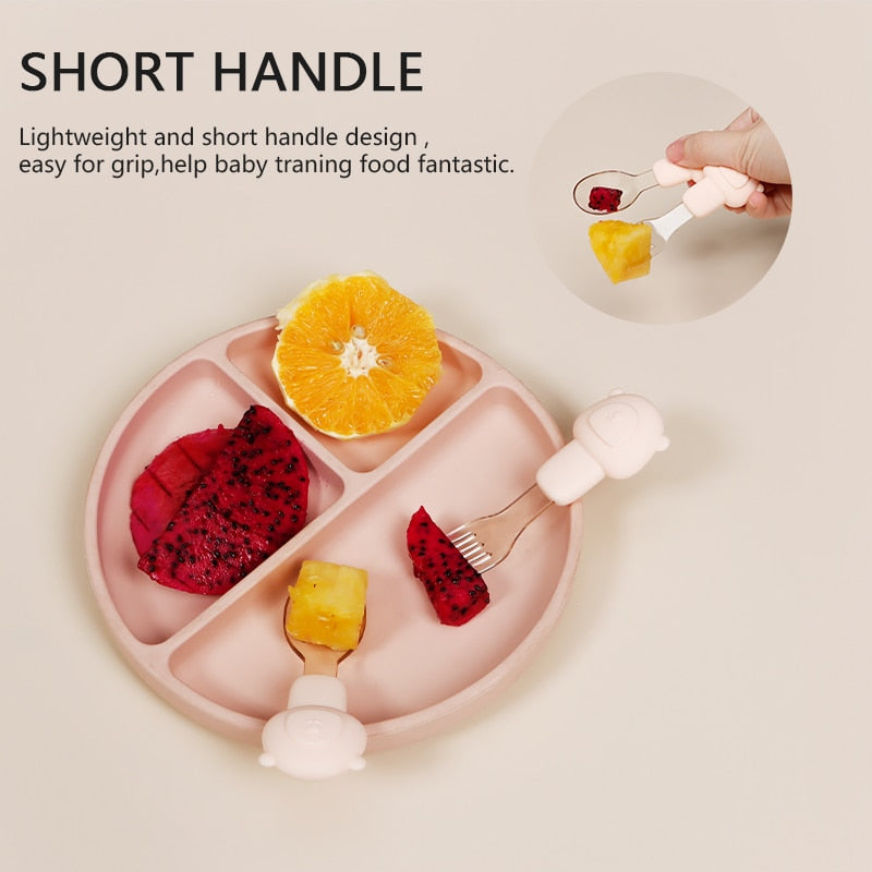 2pcs Baby Learn To Eat Fork Spoon Set | Kids Tableware childrensterritory